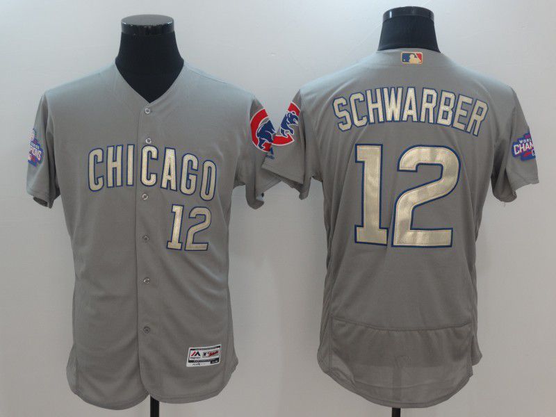 Men Chicago Cubs #12 Schwarber Grey Champion gold character Elite 2021 MLB Jerseys->chicago cubs->MLB Jersey